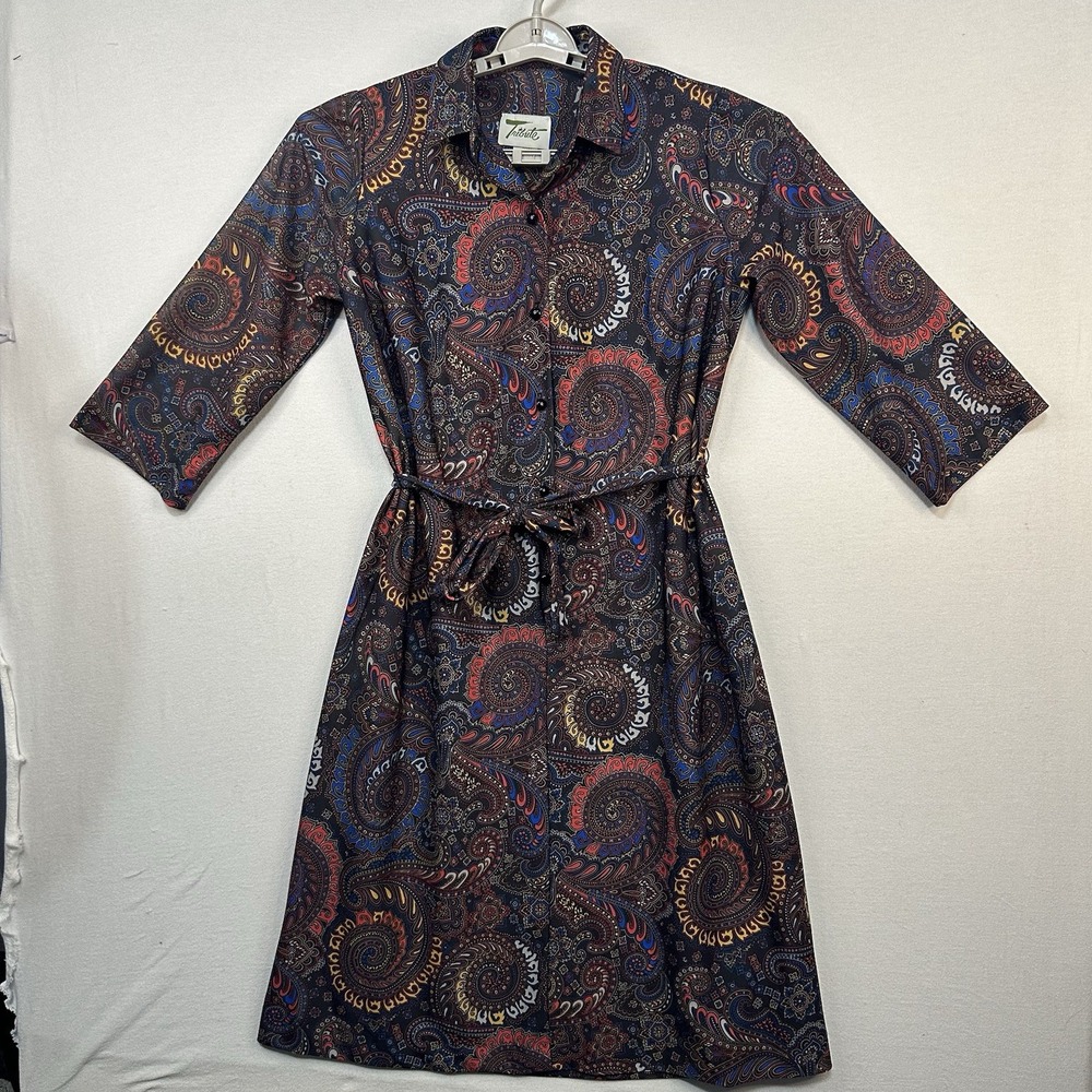 Vintage Tribute Women's Paisley Dress W/Matching Belt Size 12WP 60's 70's Vibe